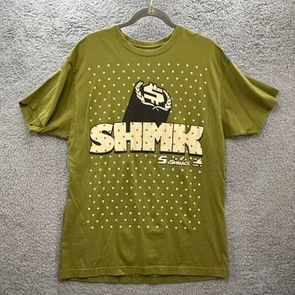 Shmack Men's XL T-Shirt Vintage Y2K Green Polka Dots Front and Back Logo Urban - Picture 2 of 9